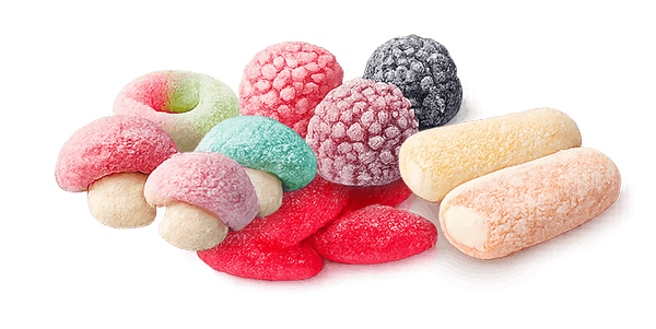 Assorted colorful Swedish gummy and licorice candies